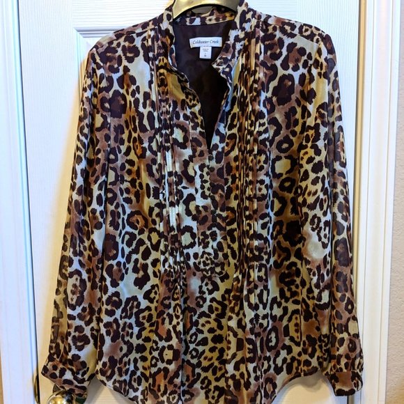 Coldwater Creek Leopard Print Button Top Lined Flowy Peasant Style Popover - Picture 8 of 9